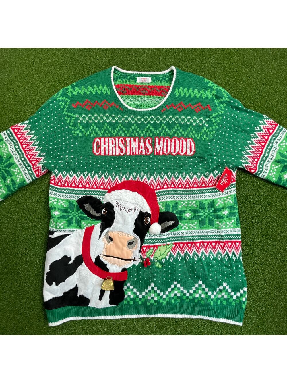 Holiday Time Christmas Moood Cow Novelty Ugly Christmas Sweater 2XL